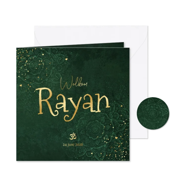 Hindoestaans geboortekaartje mandala patroon goud hartjes