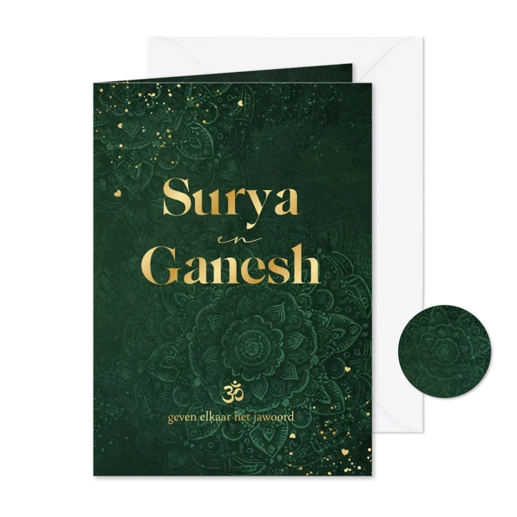 Hindoestaanse trouwkaart mandala patroon goud hartjes
