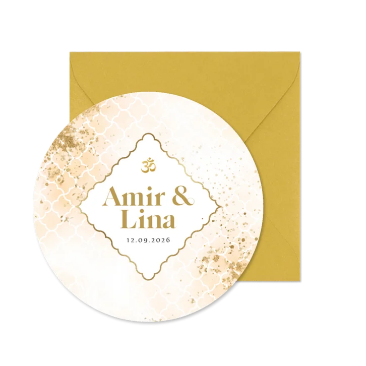 Hindoestaanse trouwkaart rond watercolor ohm teken