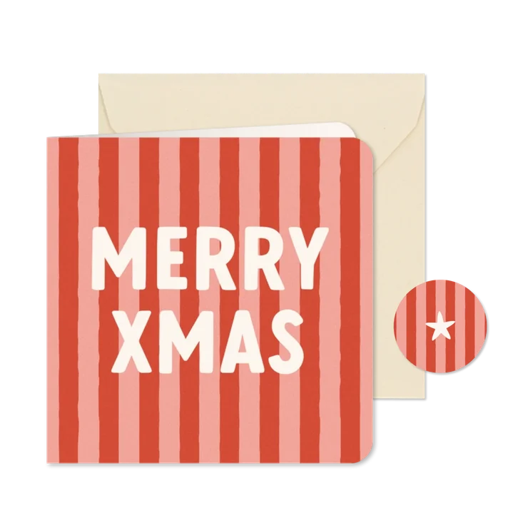 Hip en trendy kerstkaartje roodroze streep merry xmas