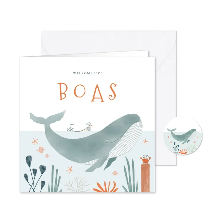 Hip geboortekaartje oceaan walvis dieren illustratie