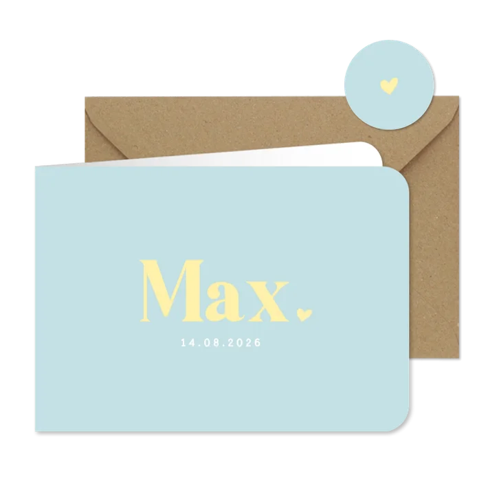 Hip lichtblauw met geel color blocking geboortekaartje zoon