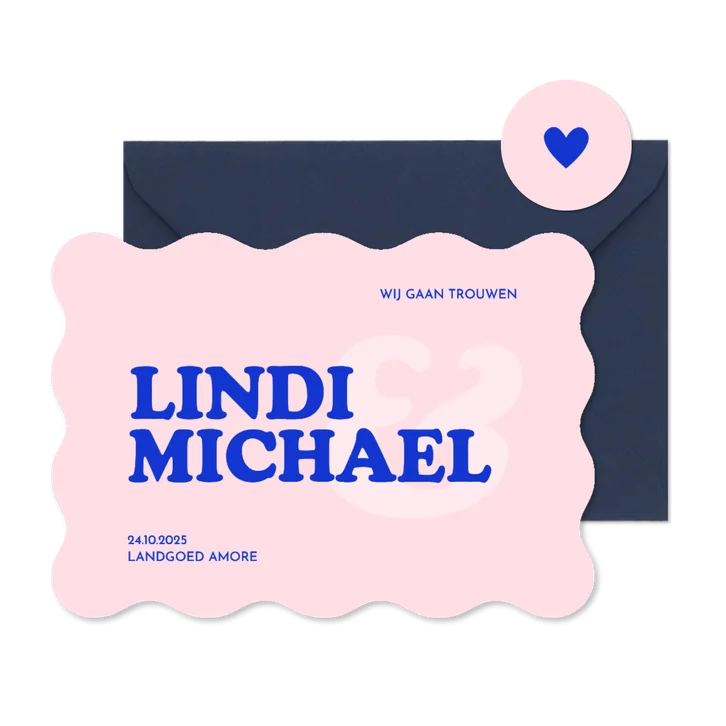 Hippe golvende trouwkaart minimalistisch