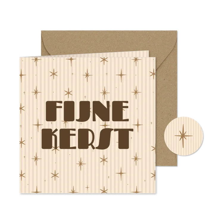 Hippe kerstkaart streepjes met sterren fijne kerst beige