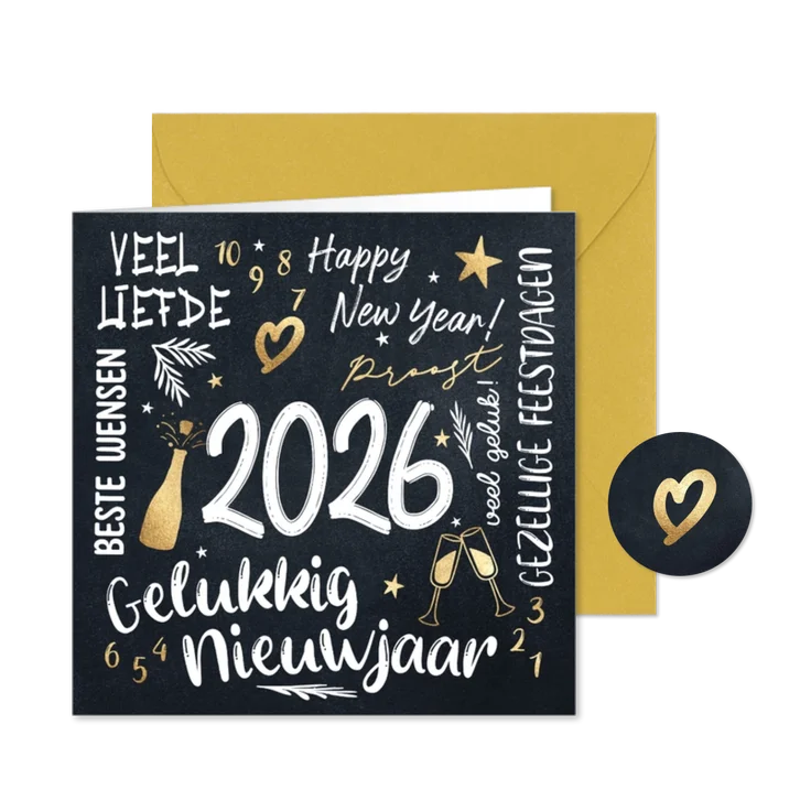 Hippe nieuwjaarskaart zwart wit teksten