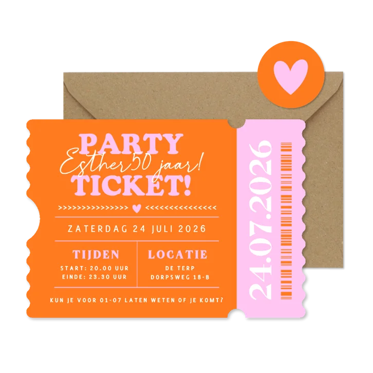 Hippe ticket vorm uitnodiging verjaardag party vrouw