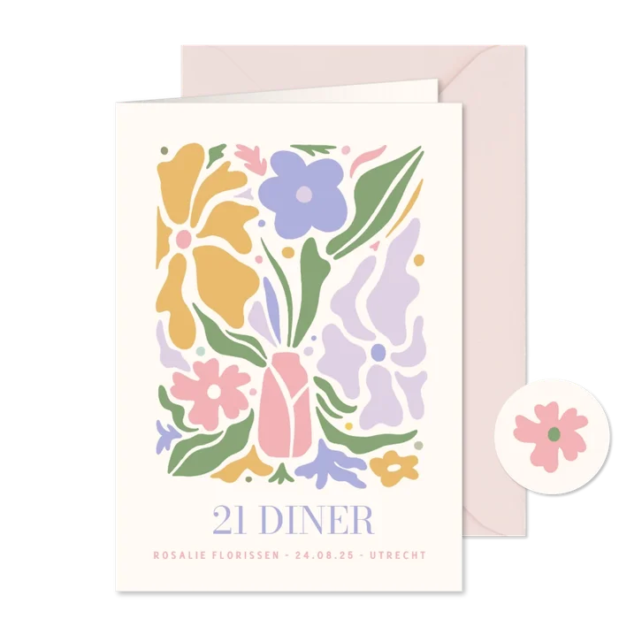 Hippe uitnodiging bloemen voor een 21 diner van een vrouw