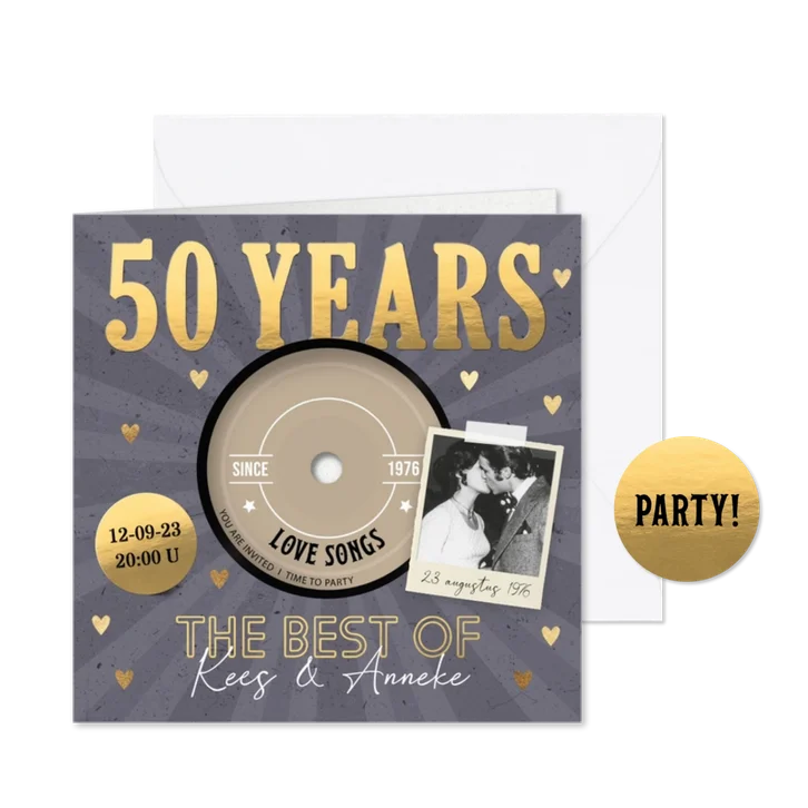 Hippe uitnodiging LP huwelijk jubileum 50 jaar