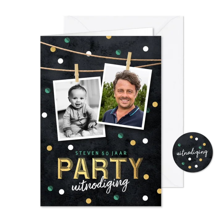Hippe uitnodiging verjaardag man twee foto's