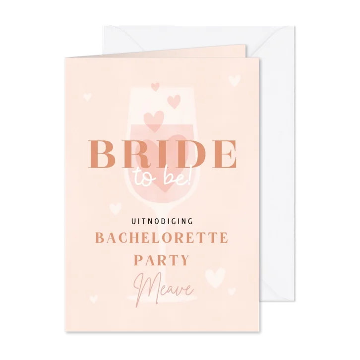 Hippe uitnodiging vrijgezellenfeest roze champagne & hartjes