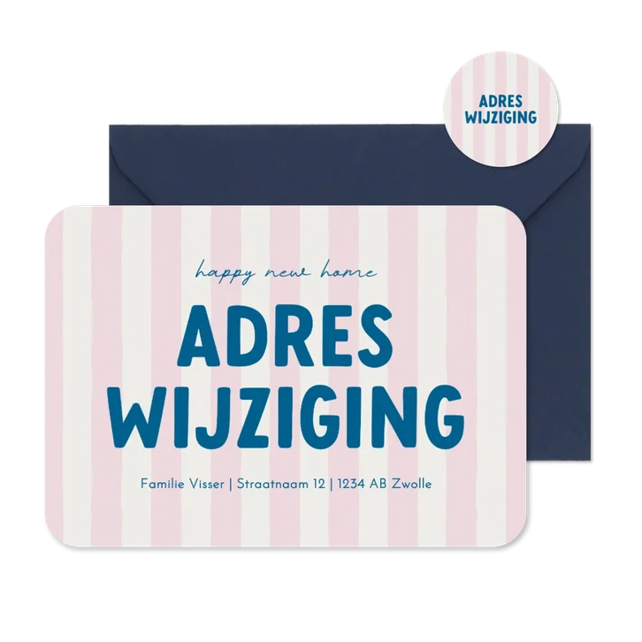 Hippe verhuiskaart adreswijziging roze wit gestreept
