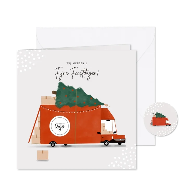 Hippe zakelijke kerstkaart transportbedrijf bus kerstboom