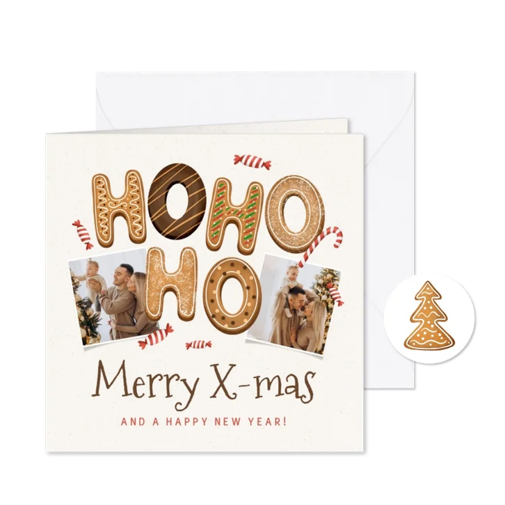 Ho ho ho kerstkaart koekjes snoep merry christmas