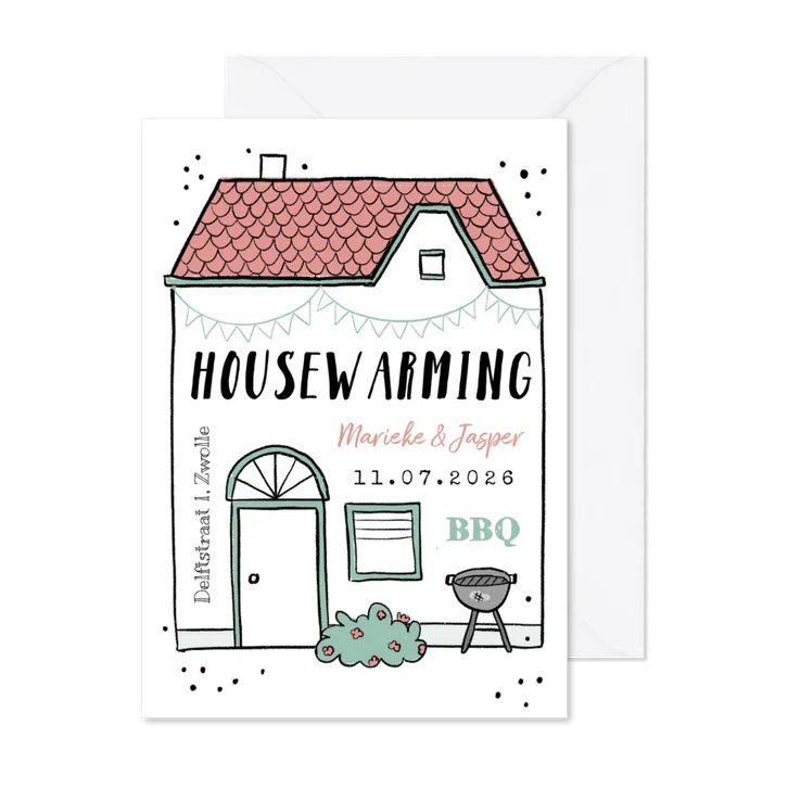 Housewarming uitnodiging huis bbq feestje