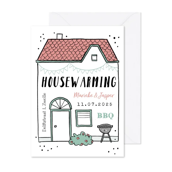 Housewarming uitnodiging huis bbq feestje