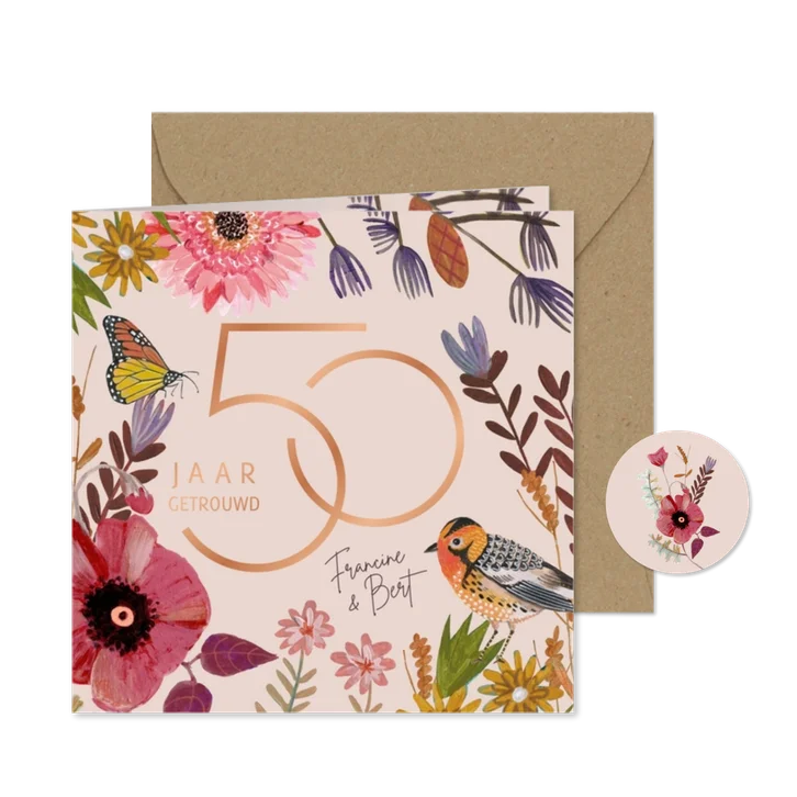 Huwelijks jubileum 50 jaar bloemen & vogel