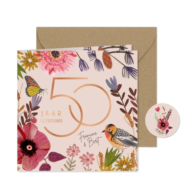 Huwelijks jubileum 50 jaar bloemen & vogel