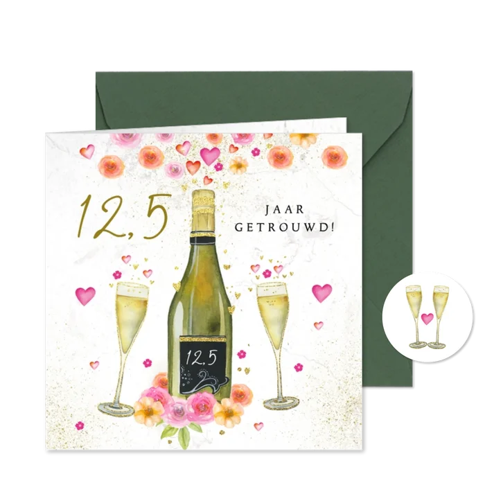 Huwelijksjubileum champagne bloemen