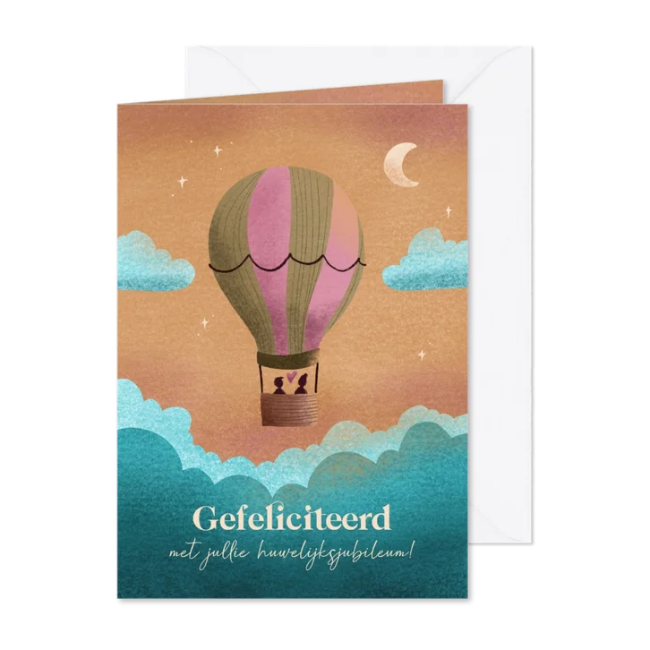 Huwelijksjubileum felicitatie met luchtballon en bijbeltekst