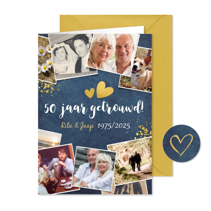 Huwelijksjubileum fotocollage uitnodiging feest 50 jaar 