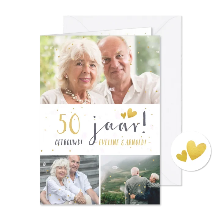 Huwelijksjubileum fotocollage uitnodiging met 3 foto's