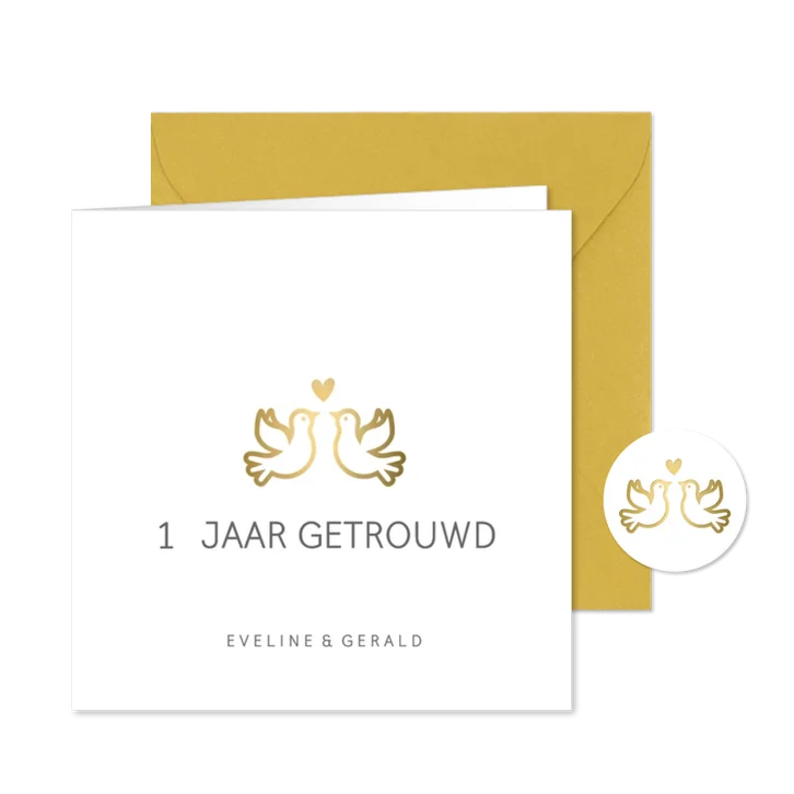 Huwelijksjubileum uitnodiging klassiek met gouden duifjes