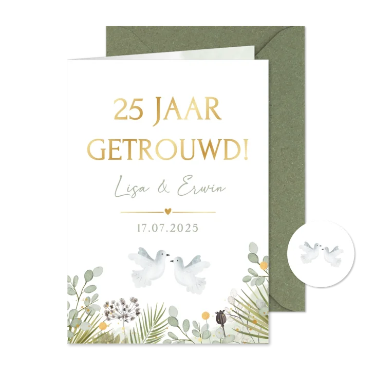 Huwelijksjubileum uitnodiging met duifjes 25 jaar getrouwd 