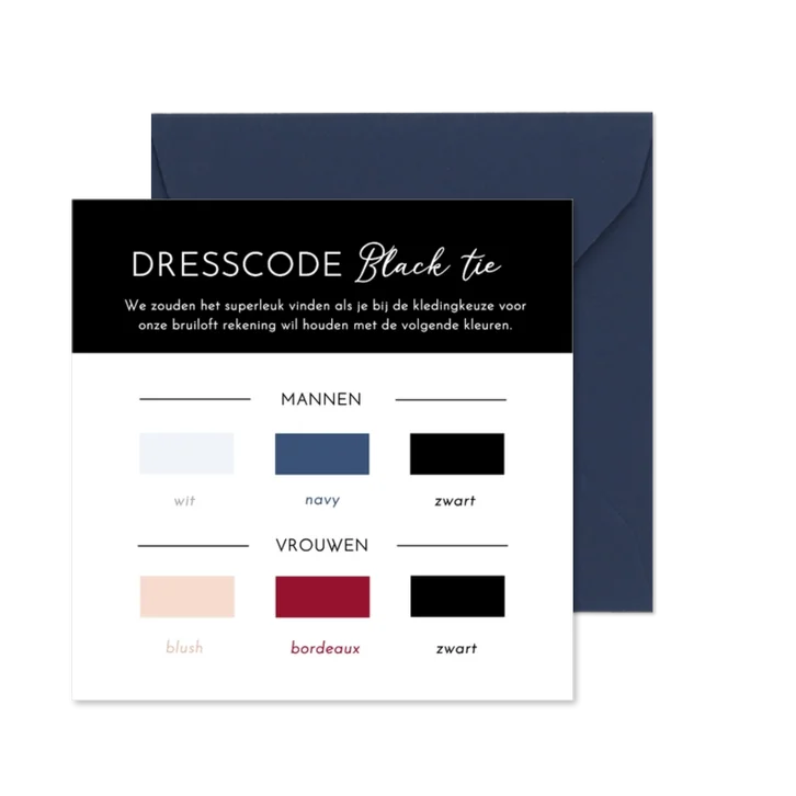 Inlegvel huwelijk met kleuren van de dresscode black tie
