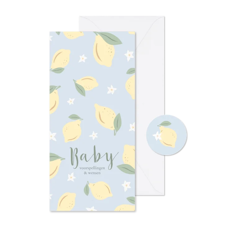 Invulkaartje lichtblauw met citroentjes voor een babyshower