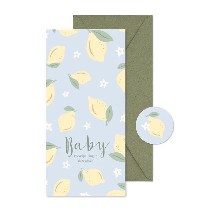 Invulkaartje lichtblauw met citroentjes voor een babyshower