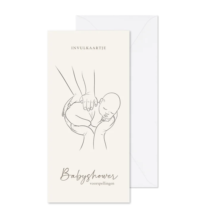 Invulkaartje voor een babyshower met lijntekening