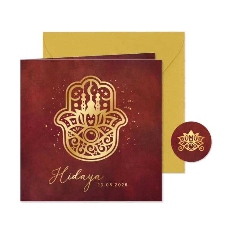 Islamitisch geboortekaartje miesje - met hand van Fatima