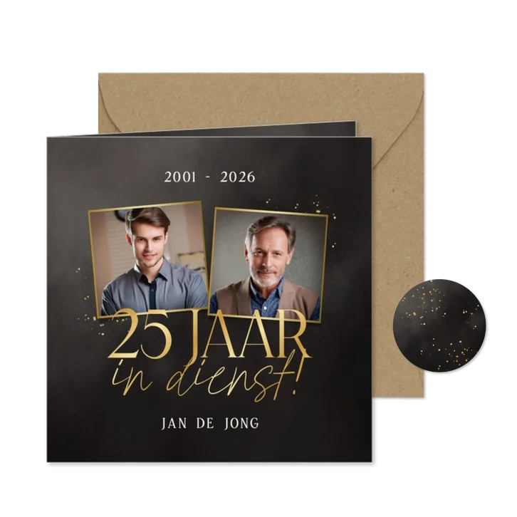 Jubileum 25 jaar in dienst fotocollage zwart goud