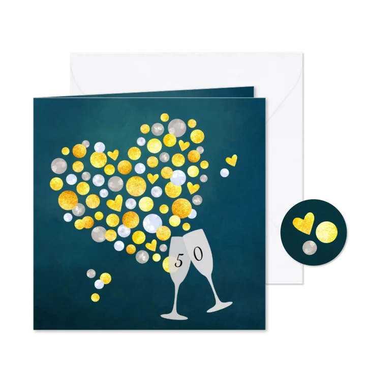 Jubileum 50 champagne bubbels en hartjes