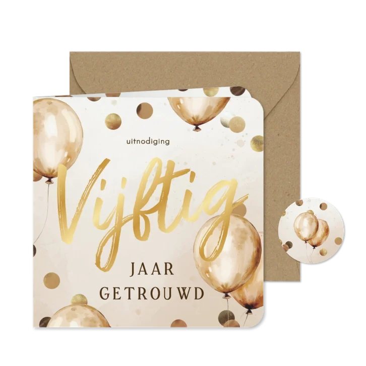 Jubileum 50 jaar getrouwd ballonnen confetti beige