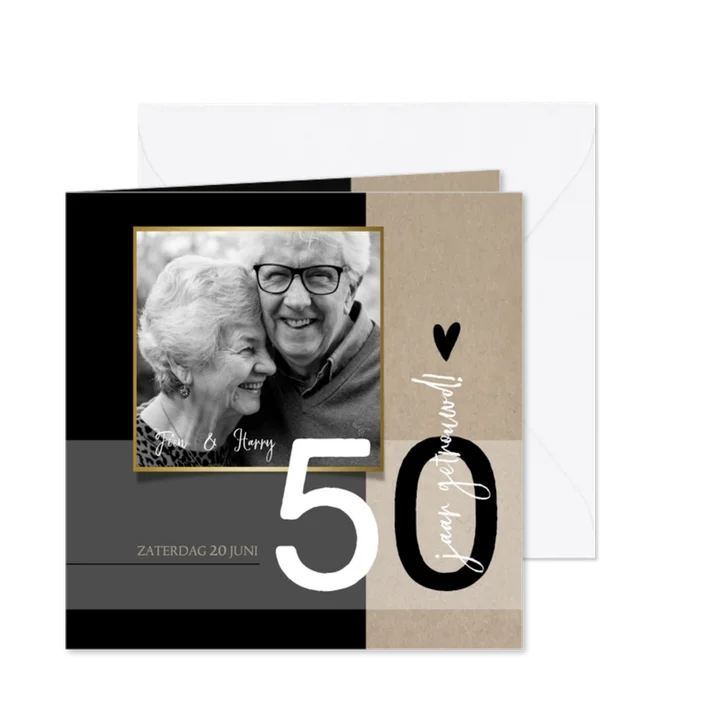 Jubileum 50 jaar getrouwd, zwart met craft papier look