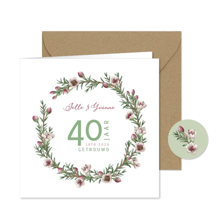 Jubileum bloemenkrans roze bloemen aanpasbaar jaartal