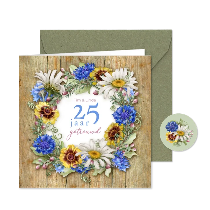 Jubileum bloemenkransophout aanpasbaar jaartal