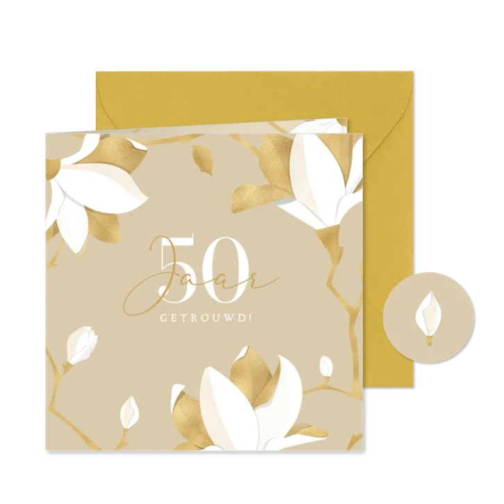 Jubileum botanisch stijlvol zandkleur goud-witte magnolia's