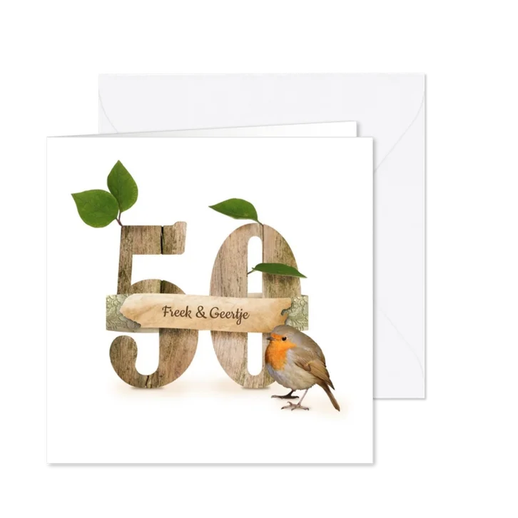 Jubileum feest 50 roodborstje en hout