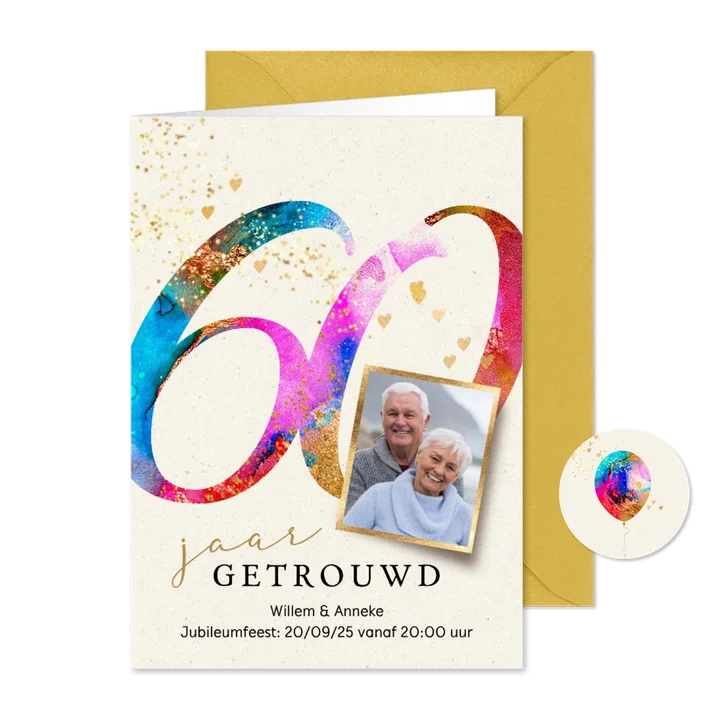 Jubileum feest 60 jaar uitnodiging getrouwd verf