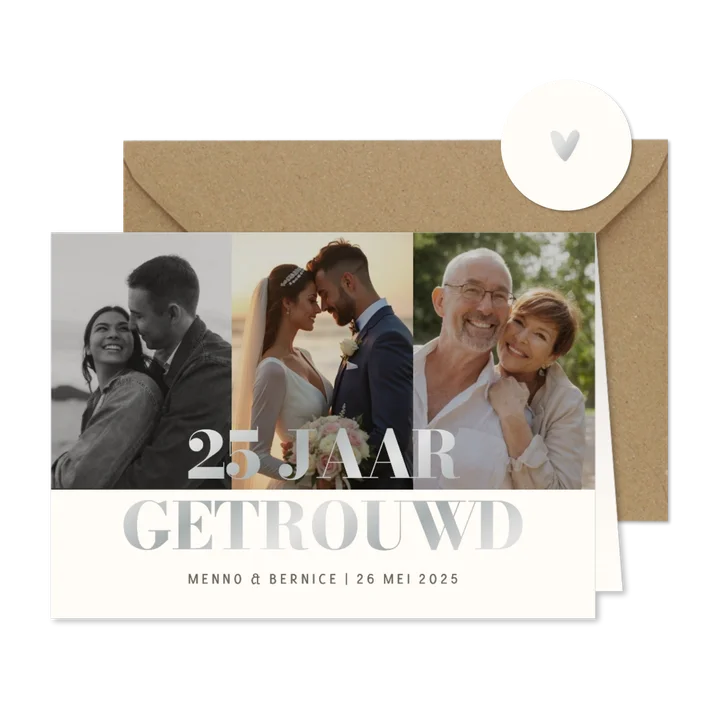 Jubileum fotocollage uitnodiging met goudfolie