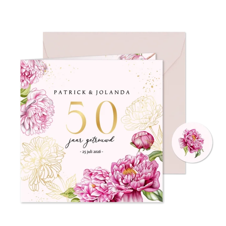 Jubileum huwelijk pioenrozen goud