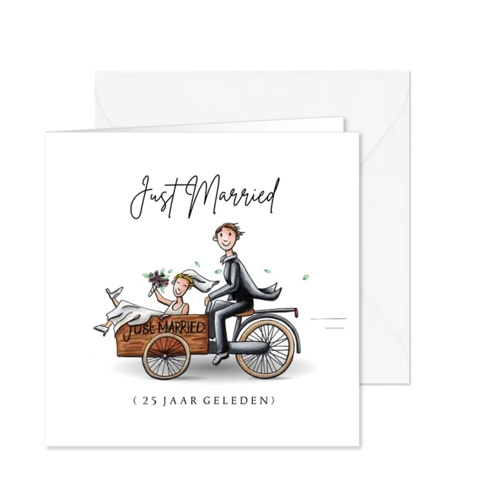 Jubileum kaart echtpaar in bakfiets