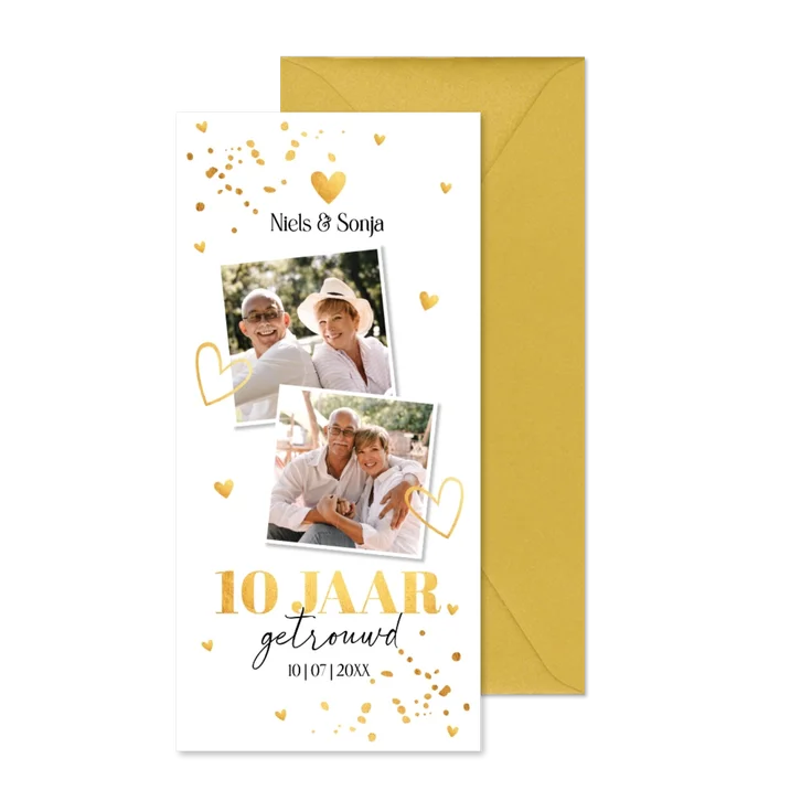 Jubileum uitnodiging 10 jaar getrouwd wit goud foto