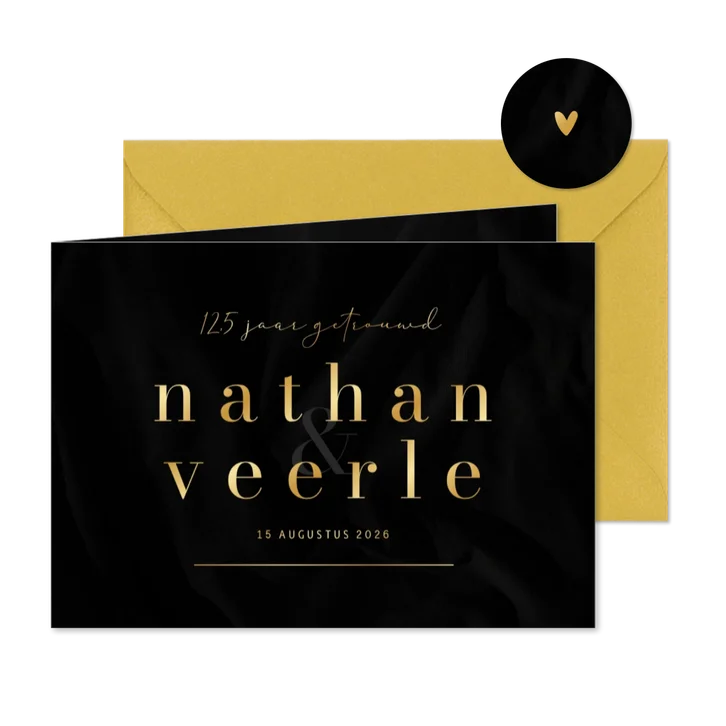 Jubileum uitnodiging 12,5 jaar getrouwd zwart satijn goud