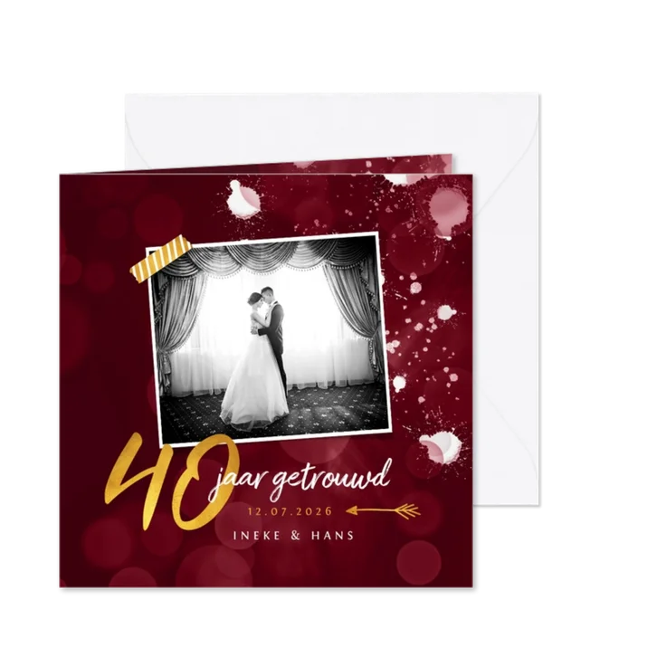 Jubileum uitnodiging 40 jaar robijn spetters goud foto