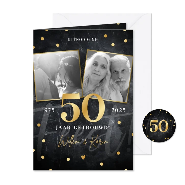 Jubileum uitnodiging 50 jaar getrouwd foto's en confetti