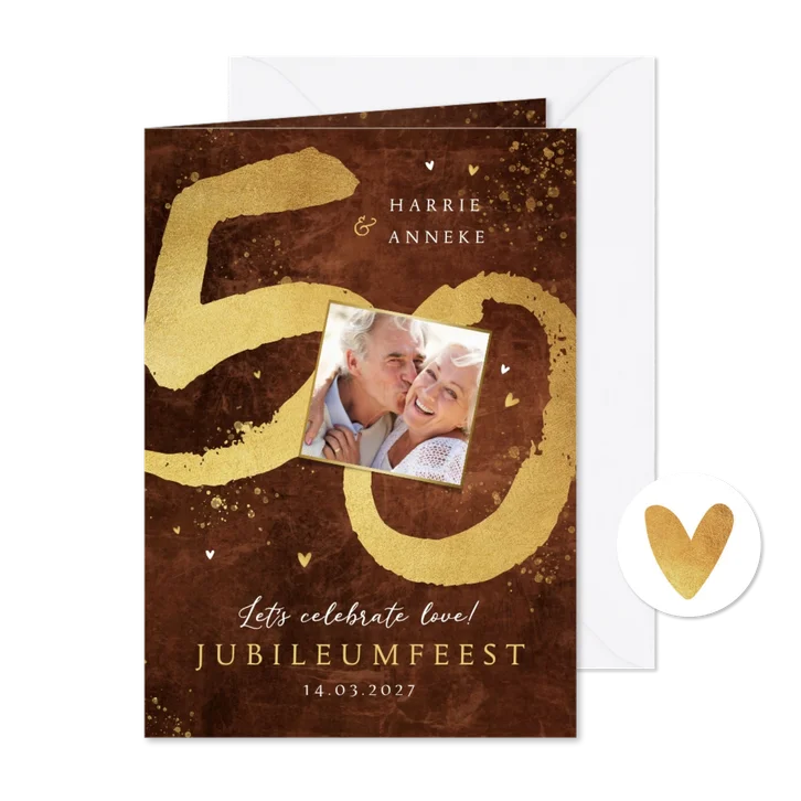 Jubileum uitnodiging 50 jaar getrouwd goud koper