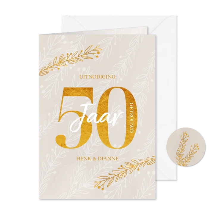 Jubileum uitnodiging 50 jaar getrouwd goudlook
